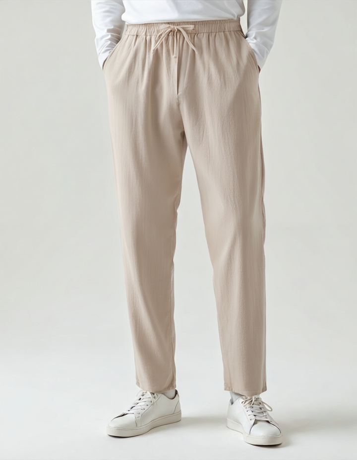 Pantalone in Lino Uomo Vita Elastica Taglio Ampio
