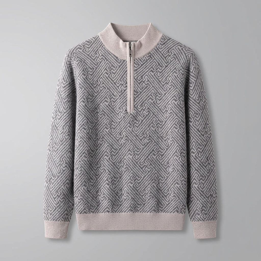 Maglione Uomo in Lana Merino con Zip e Jacquard Geometrico