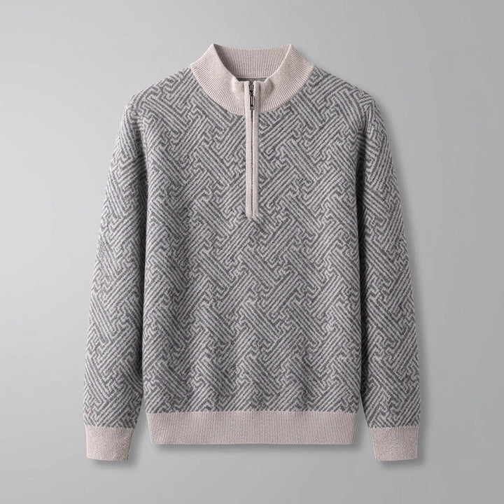 Maglione Uomo in Lana Merino con Zip e Jacquard Geometrico