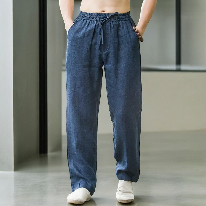 Pantalone in Lino Uomo Vita Elastica Taglio Rilassato