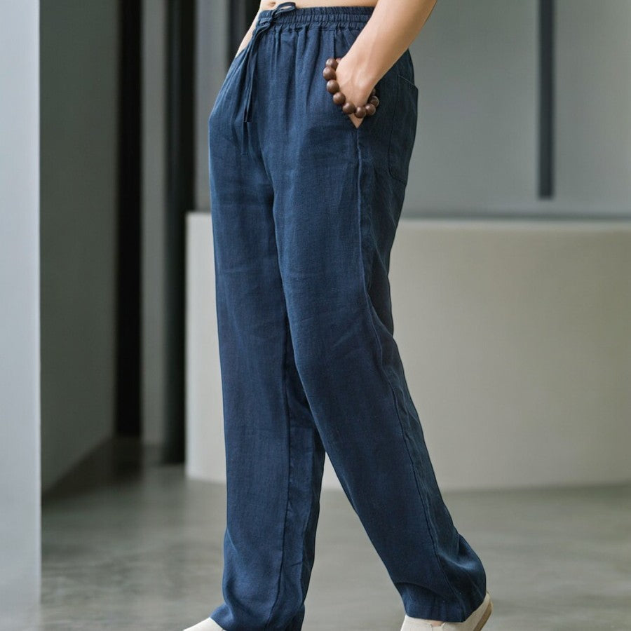 Pantalone in Lino Uomo Vita Elastica Taglio Rilassato