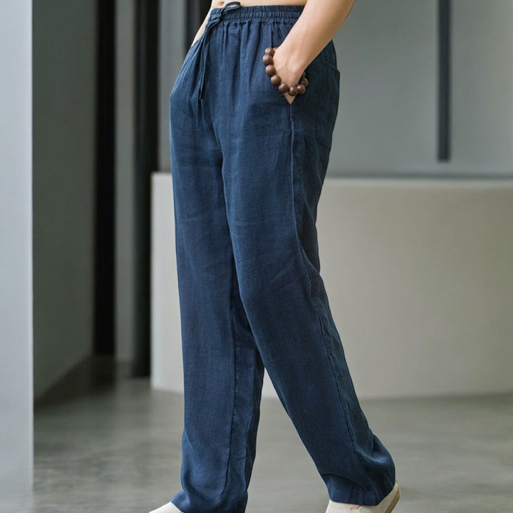 Pantalone in Lino Uomo Vita Elastica Taglio Rilassato