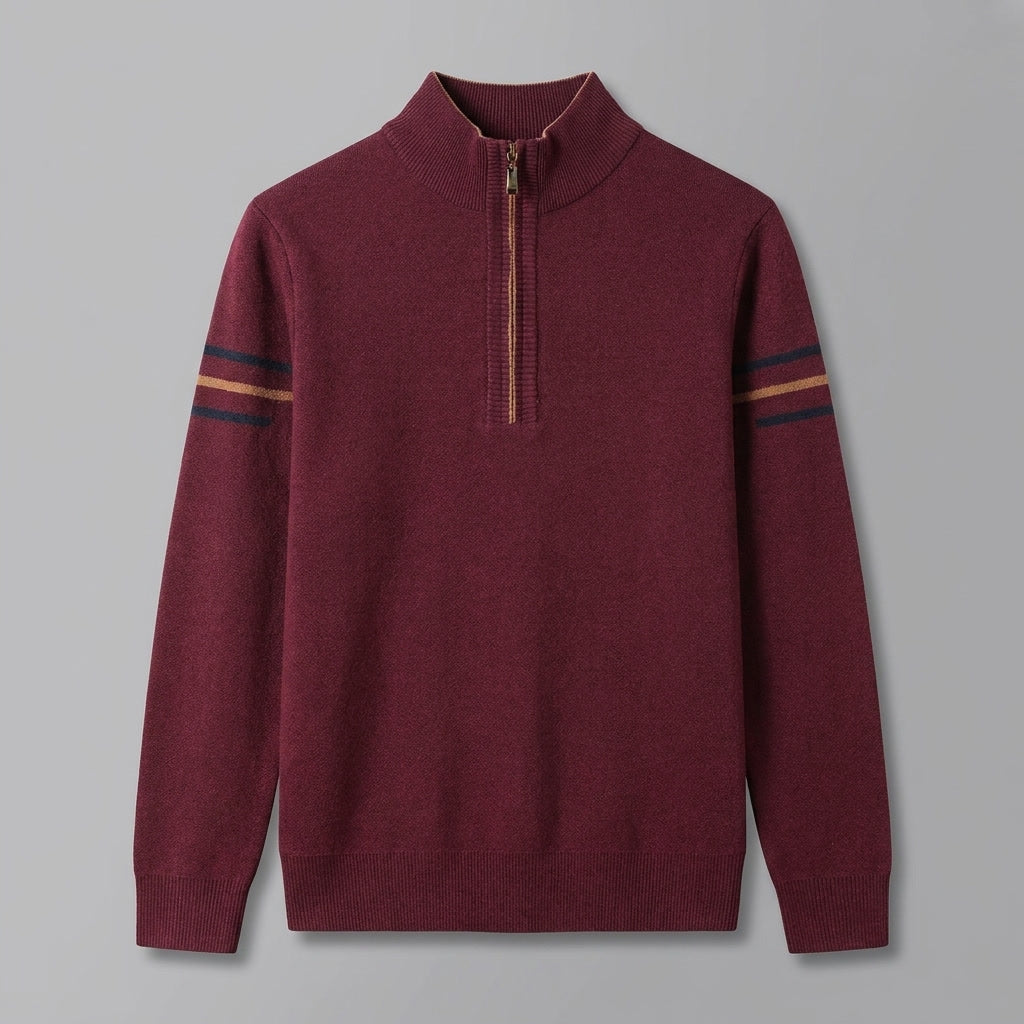 Maglione Uomo Quarter Zip Collo Alto con Righe a Contrasto