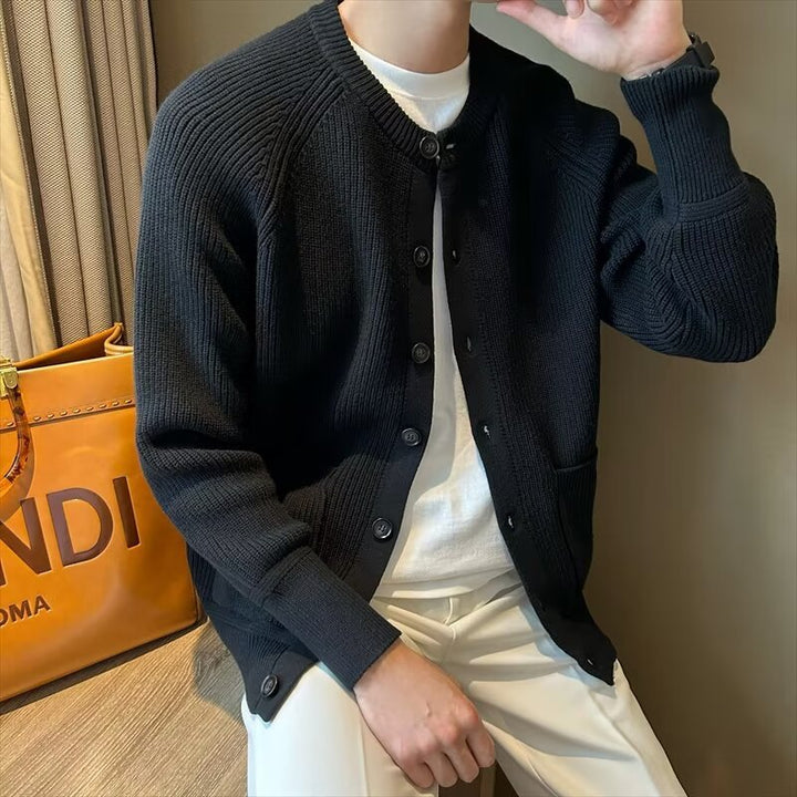 Cardigan Uomo Girocollo Slim Fit a Tinta Unita