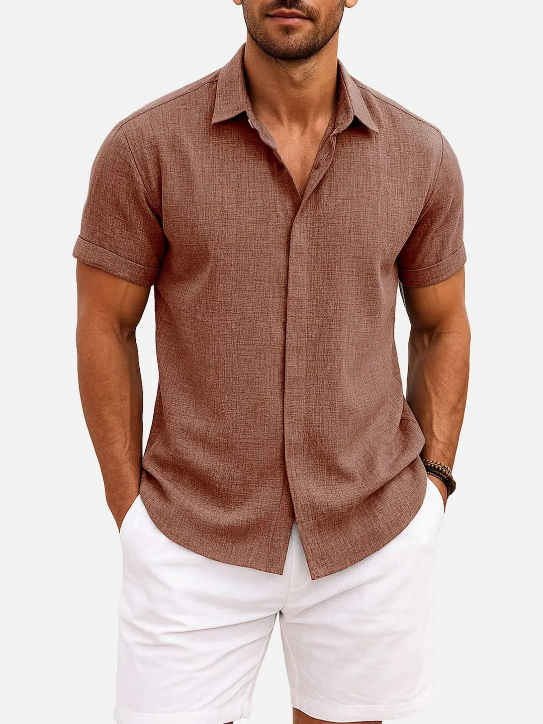 Camicia da uomo a maniche corte in misto cotone e lino