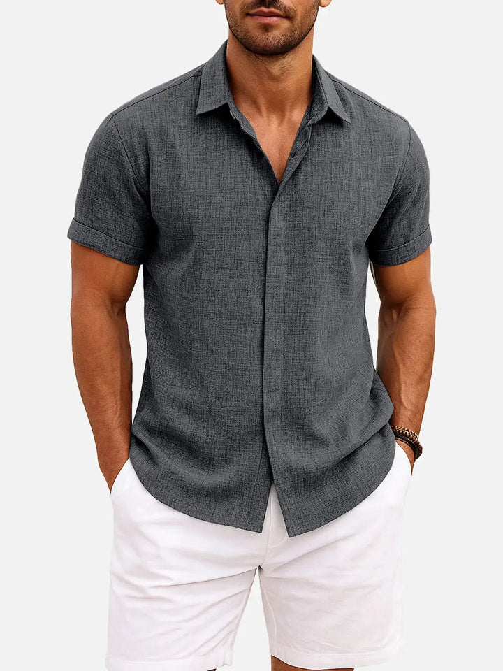 Camicia da uomo a maniche corte in misto cotone e lino