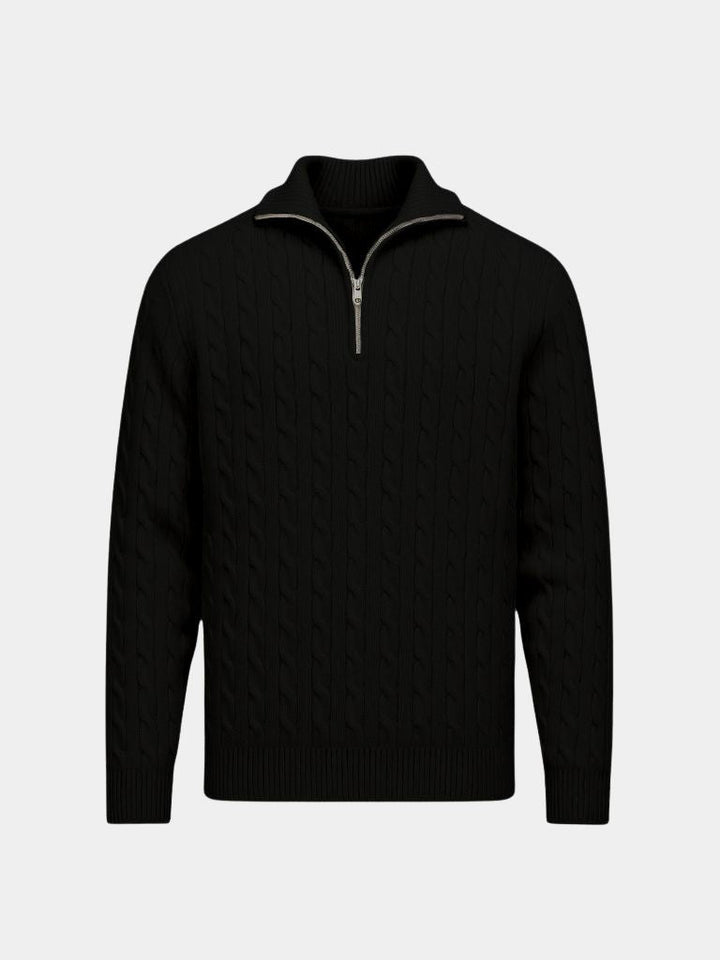 Maglione premium con collo alto e zip lavorato a trecce