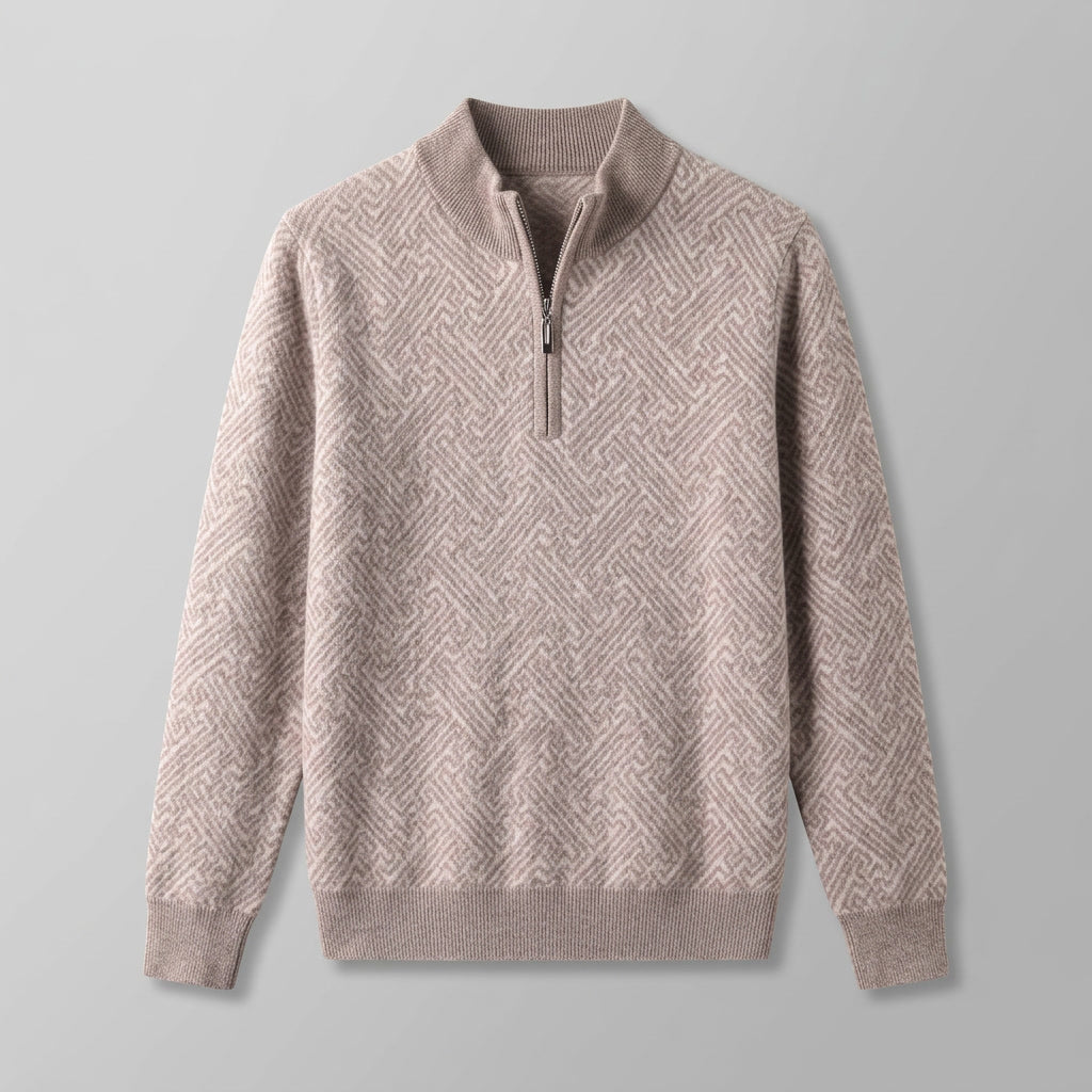 Maglione Uomo in Lana Merino con Zip e Jacquard Geometrico