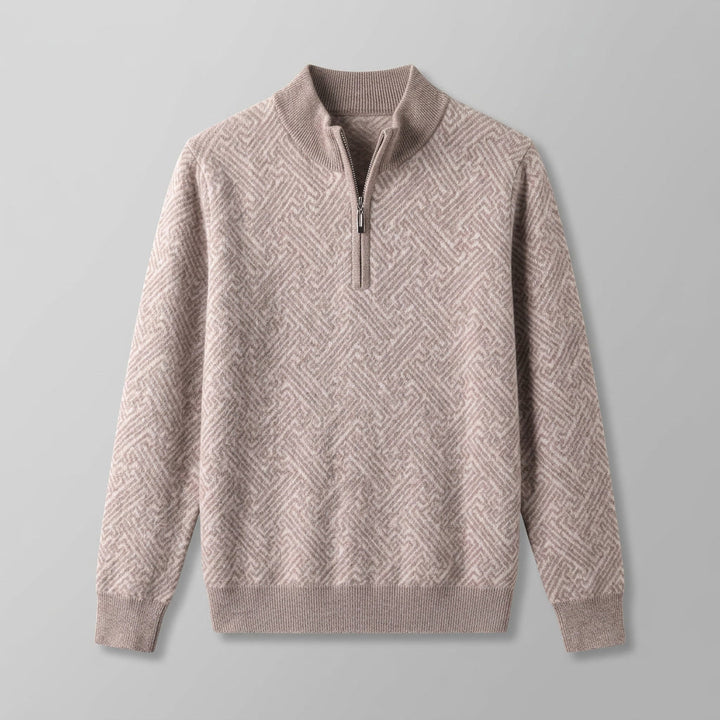 Maglione Uomo in Lana Merino con Zip e Jacquard Geometrico