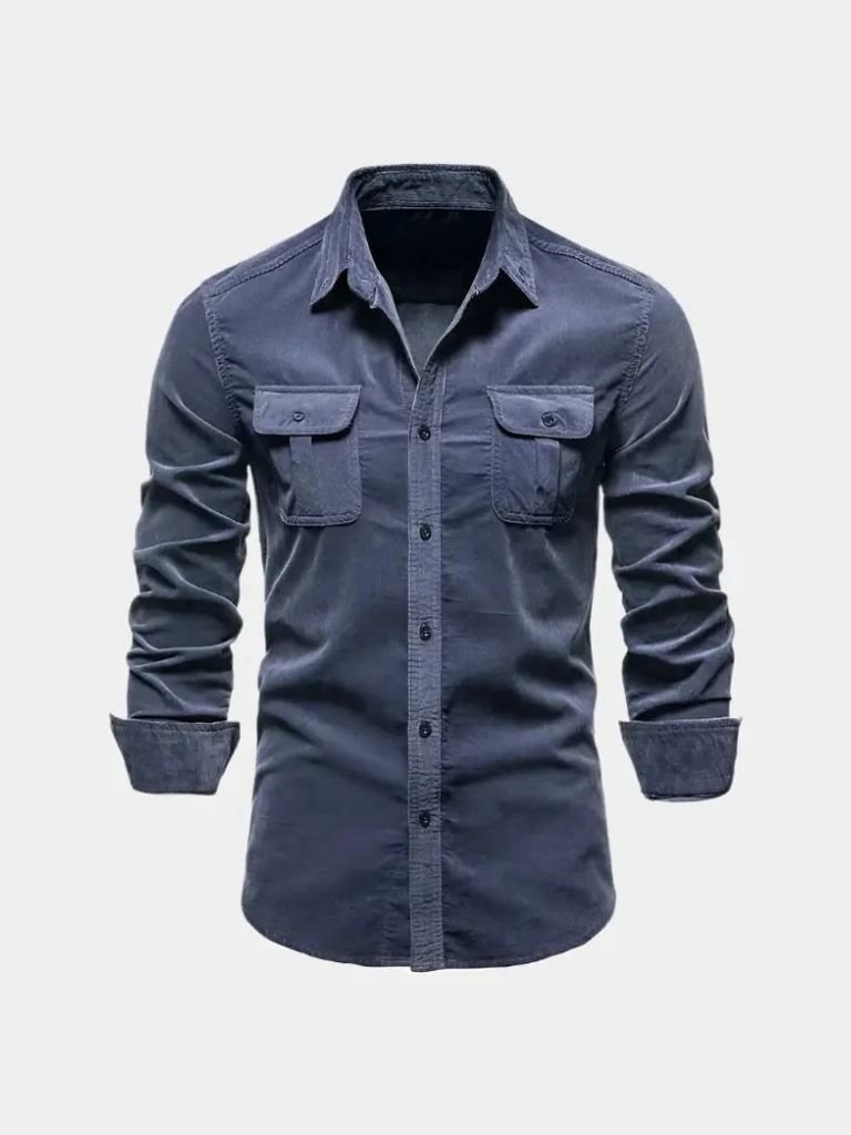 Classica Camicia Uomo Velluto a Coste Business Casual Elegante