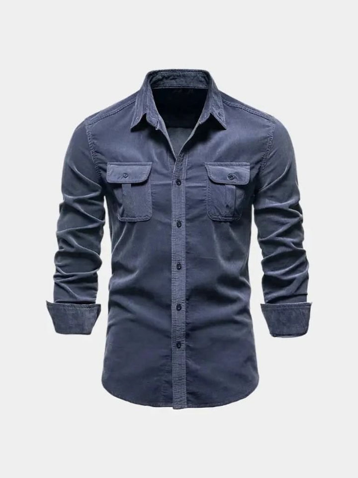 Classica Camicia Uomo Velluto a Coste Business Casual Elegante