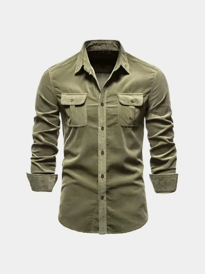 Classica Camicia Uomo Velluto a Coste Business Casual Elegante