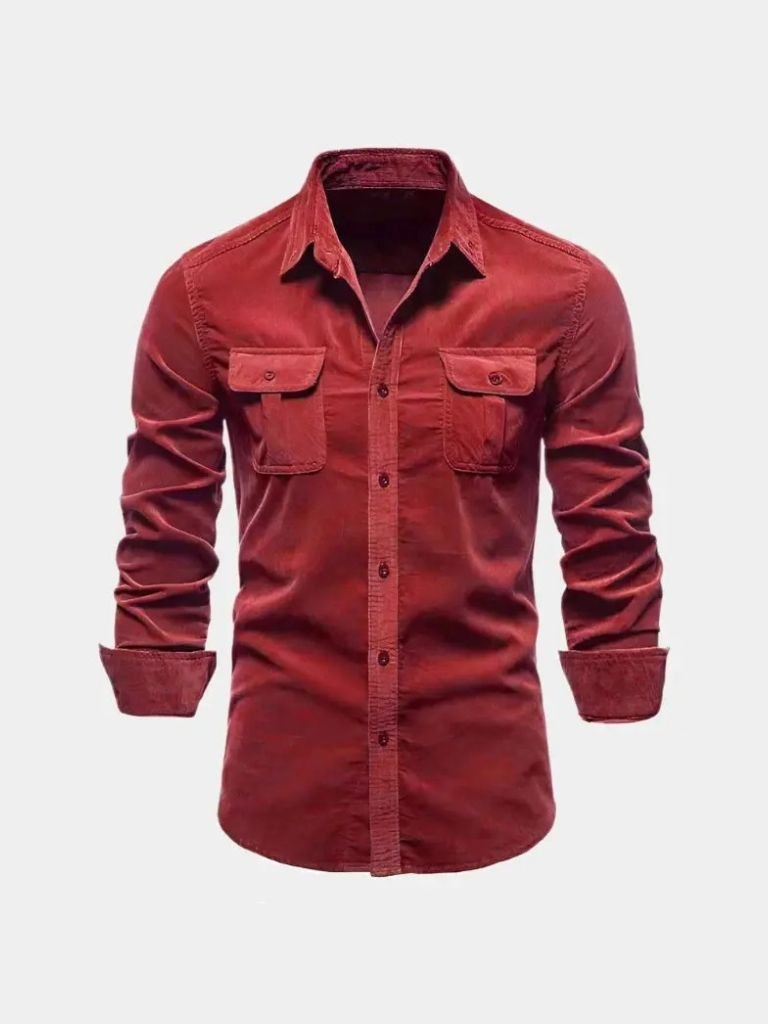 Classica Camicia Uomo Velluto a Coste Business Casual Elegante