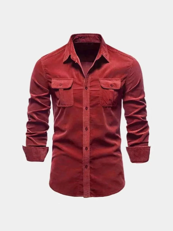 Classica Camicia Uomo Velluto a Coste Business Casual Elegante