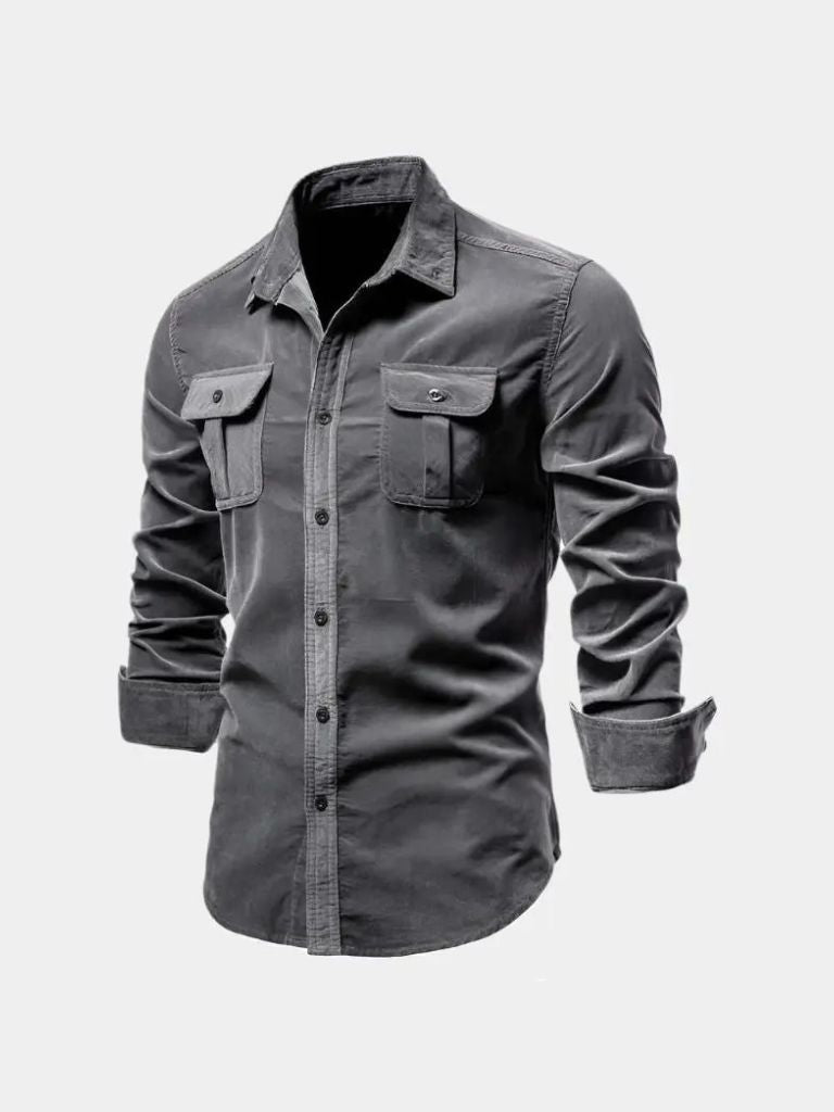 Classica Camicia Uomo Velluto a Coste Business Casual Elegante