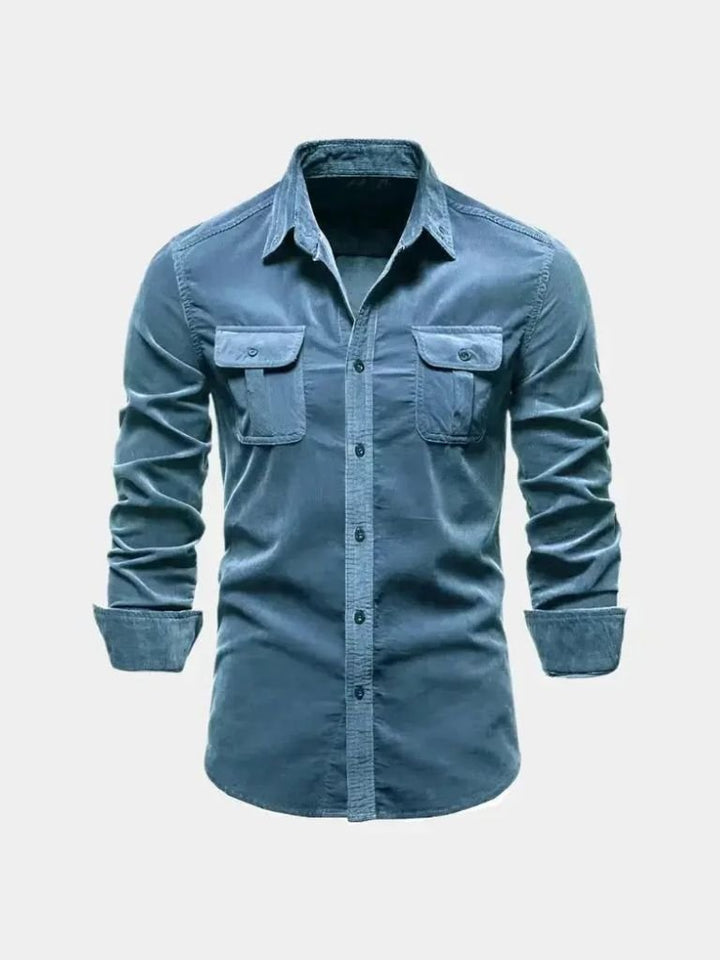 Classica Camicia Uomo Velluto a Coste Business Casual Elegante