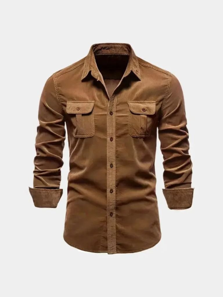 Classica Camicia Uomo Velluto a Coste Business Casual Elegante