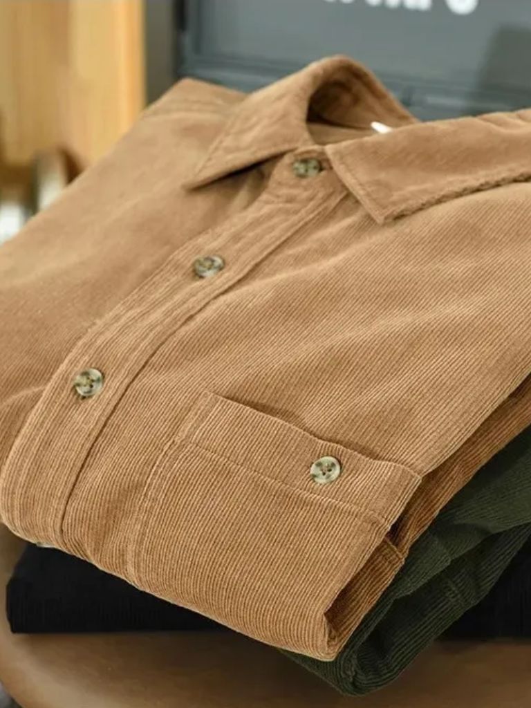 Classica Camicia Uomo Velluto a Coste Casual Elegante