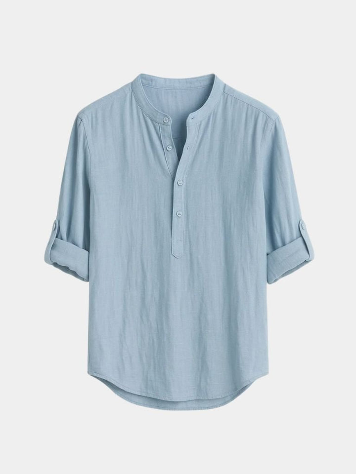 Classica Camicia Henley Manica Lunga Uomo Casual