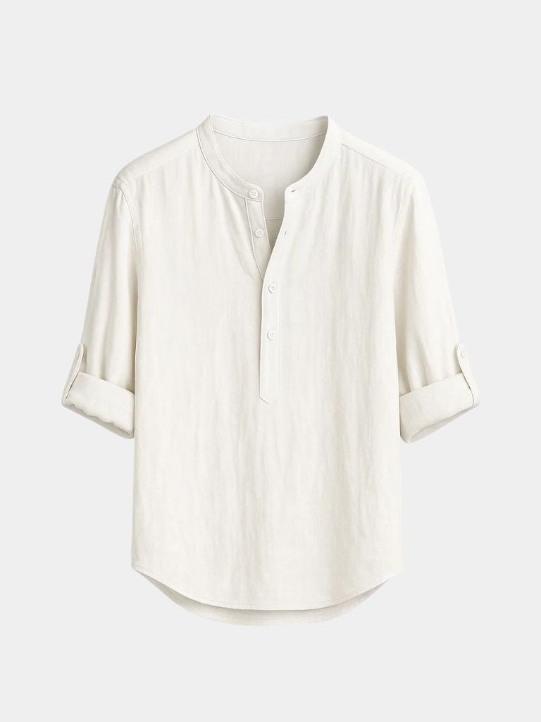 Classica Camicia Henley Manica Lunga Uomo Casual