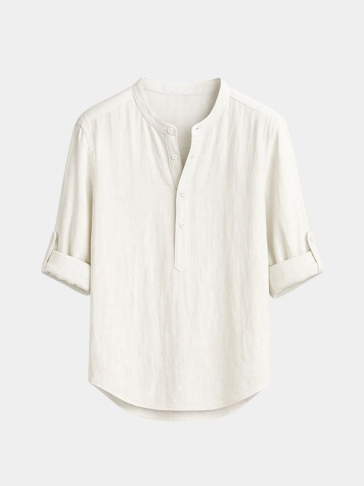 Classica Camicia Henley Manica Lunga Uomo Casual