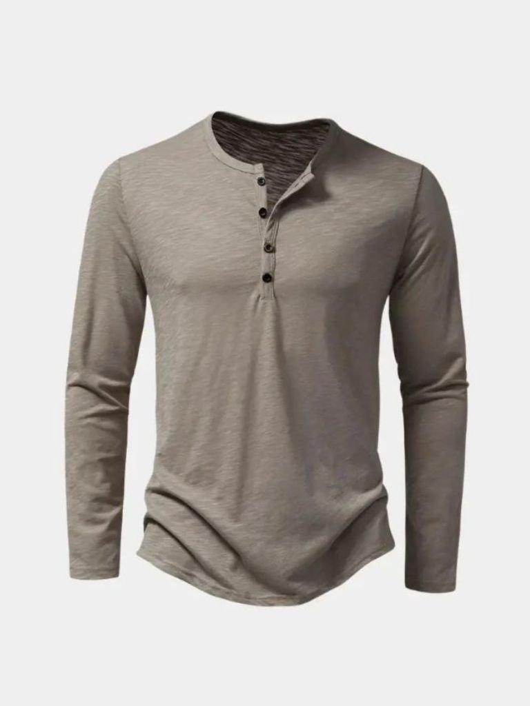 Maglietta a maniche lunghe con collo Henley