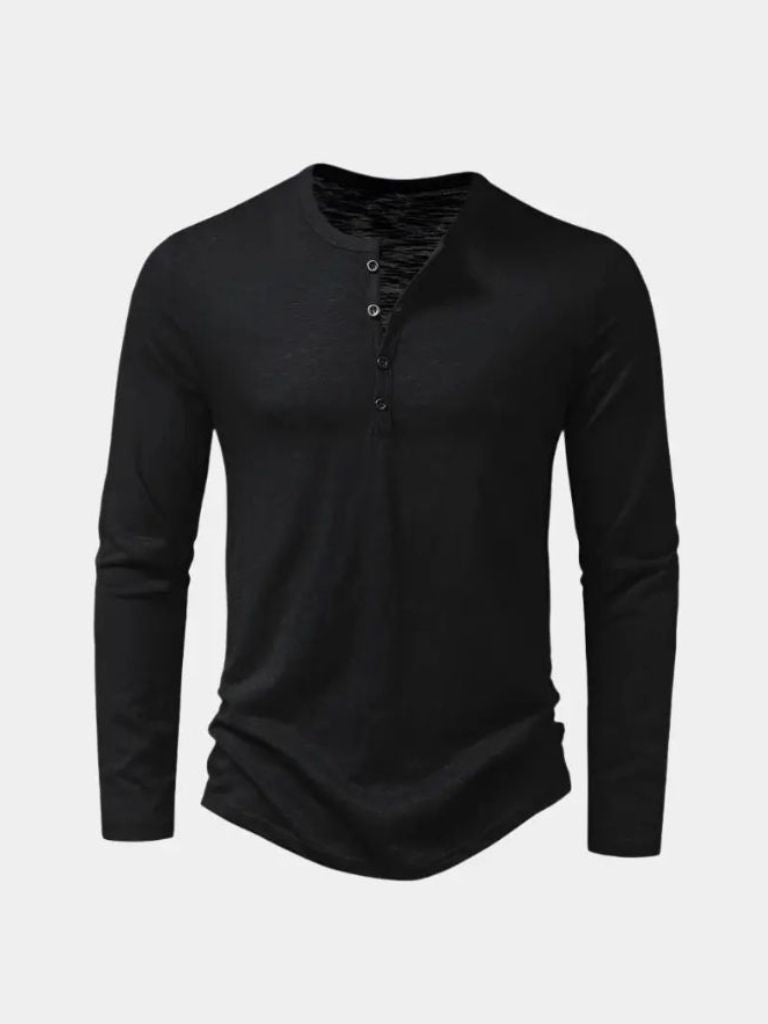 Maglietta a maniche lunghe con collo Henley