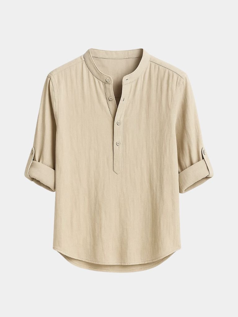 Classica Camicia Henley Manica Lunga Uomo Casual