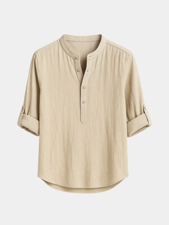 Classica Camicia Henley Manica Lunga Uomo Casual