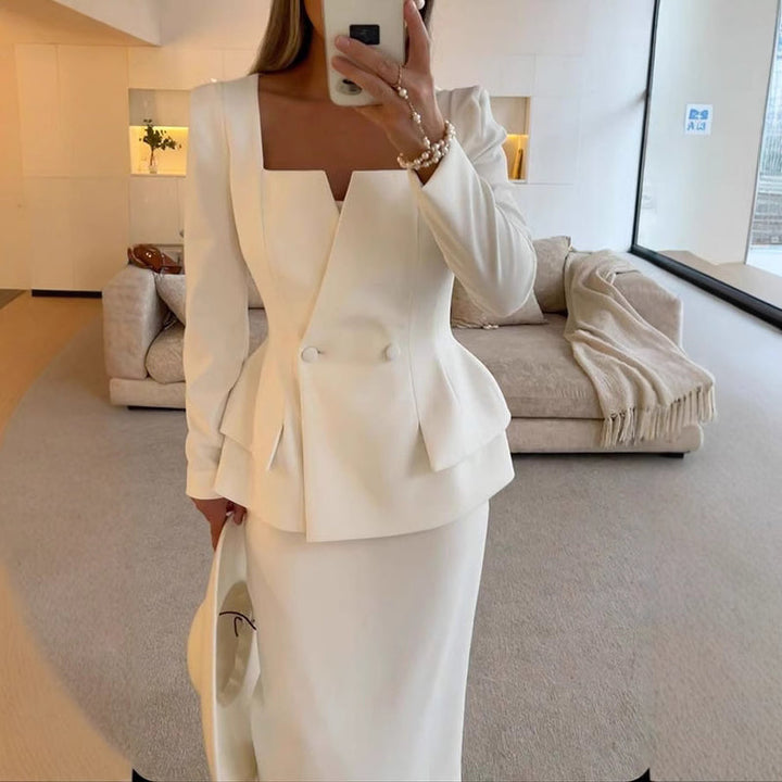 Completo Donna Suit con Top a Maniche Lunghe e Gonna Midi
