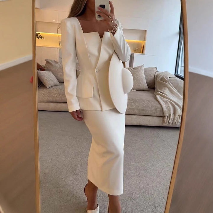 Completo Donna Suit con Top a Maniche Lunghe e Gonna Midi