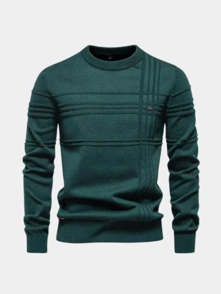 Maglione girocollo a righe in cotone lavorato a maglia