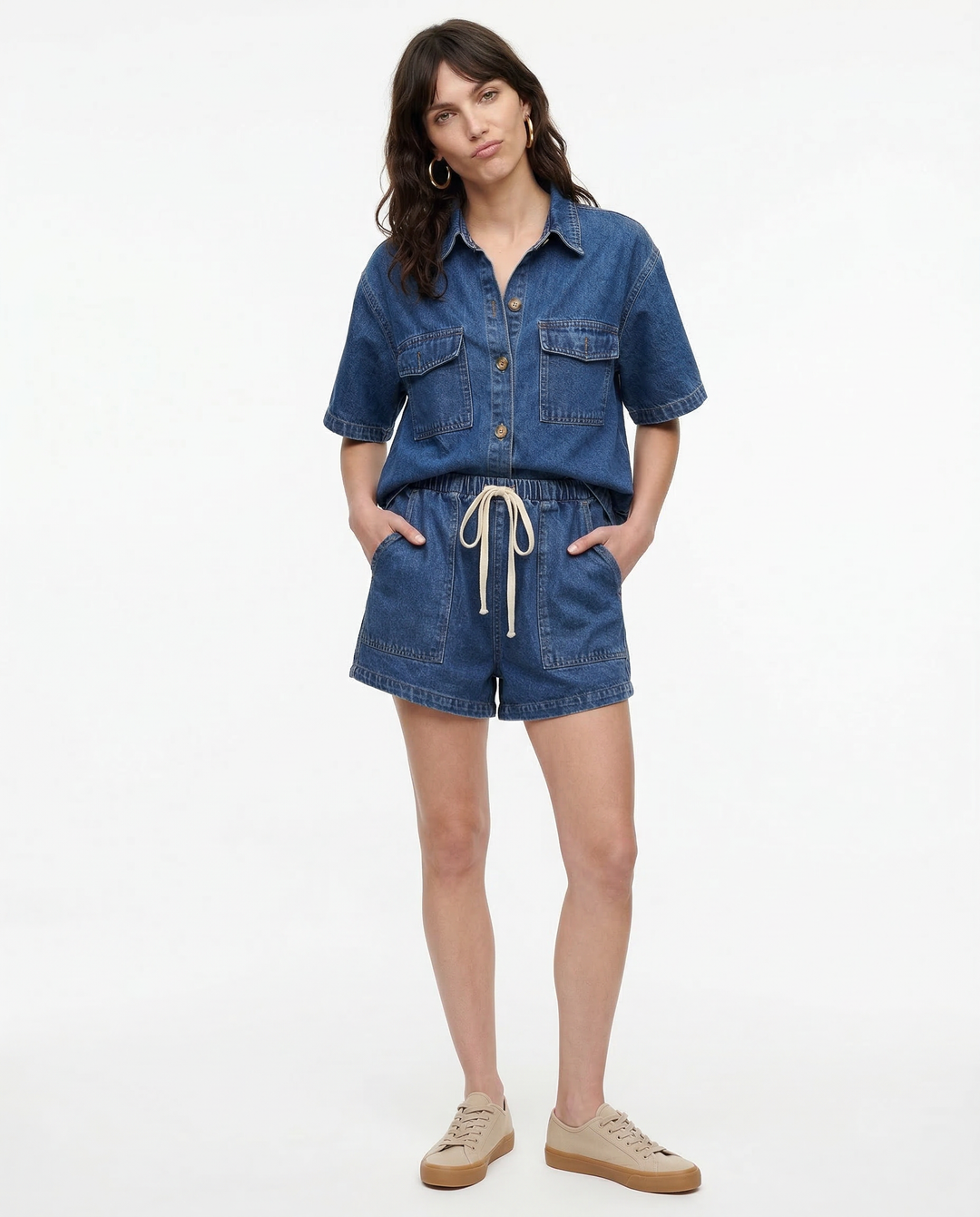Classico Set Estivo Donna Camicia Shorts Vita Elastica