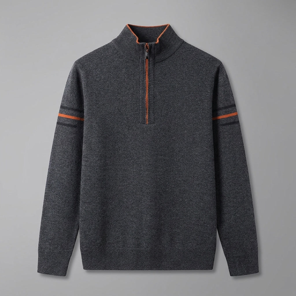 Maglione Uomo Quarter Zip Collo Alto con Righe a Contrasto
