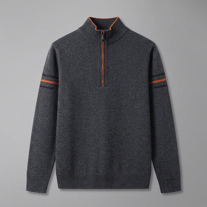 Maglione Uomo Quarter Zip Collo Alto con Righe a Contrasto