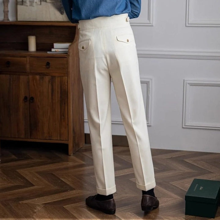 Elegante Pantalone Uomo Classico Piega Regolatori Laterali