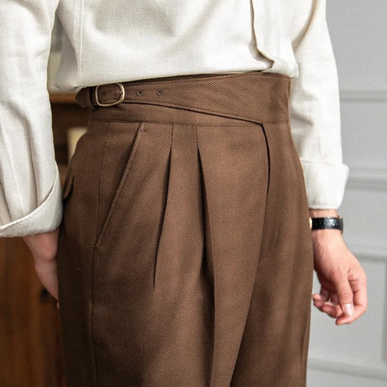 Elegante Pantalone Uomo Classico Piega Regolatori Laterali