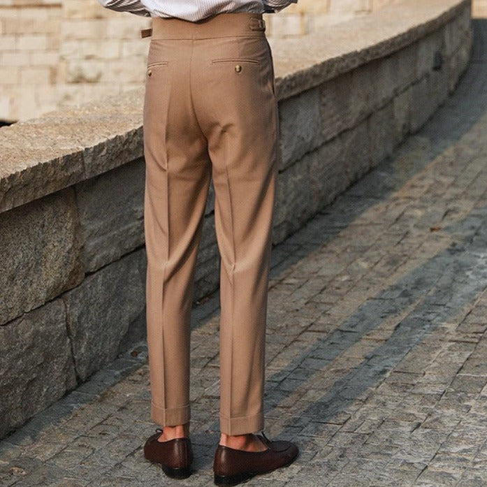 Elegante Pantalone Uomo Doppio Bottone Piega Regolatori Laterali