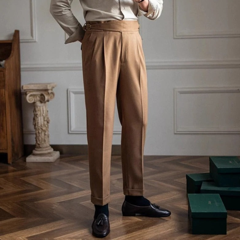 Elegante Pantalone Uomo Classico Piega Regolatori Laterali