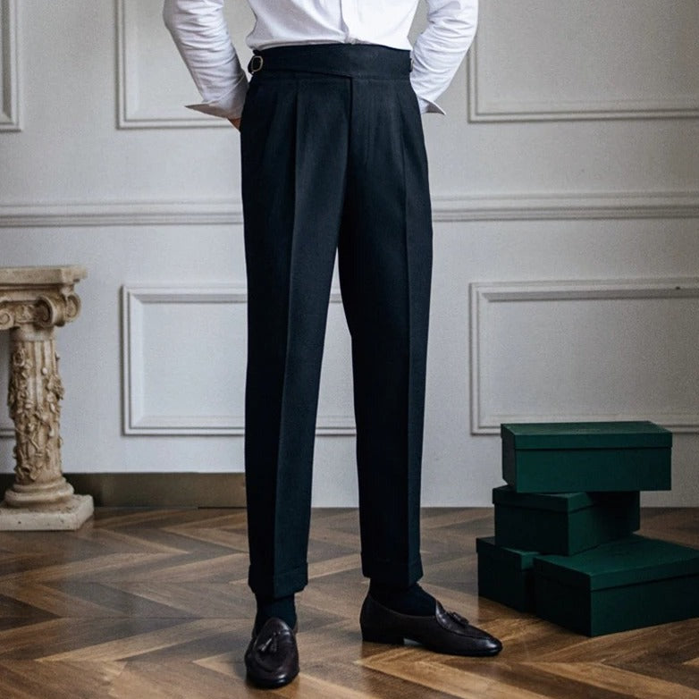 Elegante Pantalone Uomo Classico Piega Regolatori Laterali
