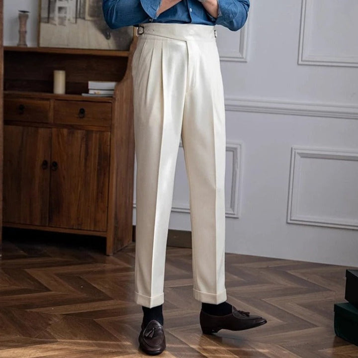 Elegante Pantalone Uomo Classico Piega Regolatori Laterali