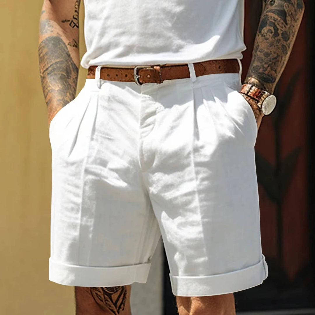 Pantaloncini Uomo Bianchi Classici con Orlo con Risvolto