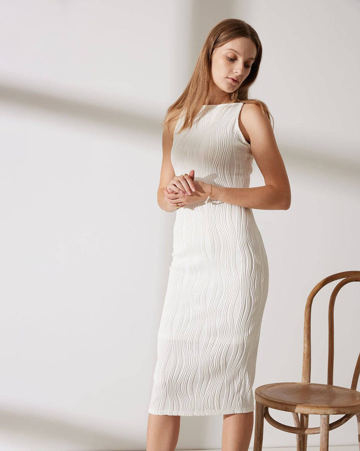Abito estivo midi con spalline e texture a increspature d'acqua