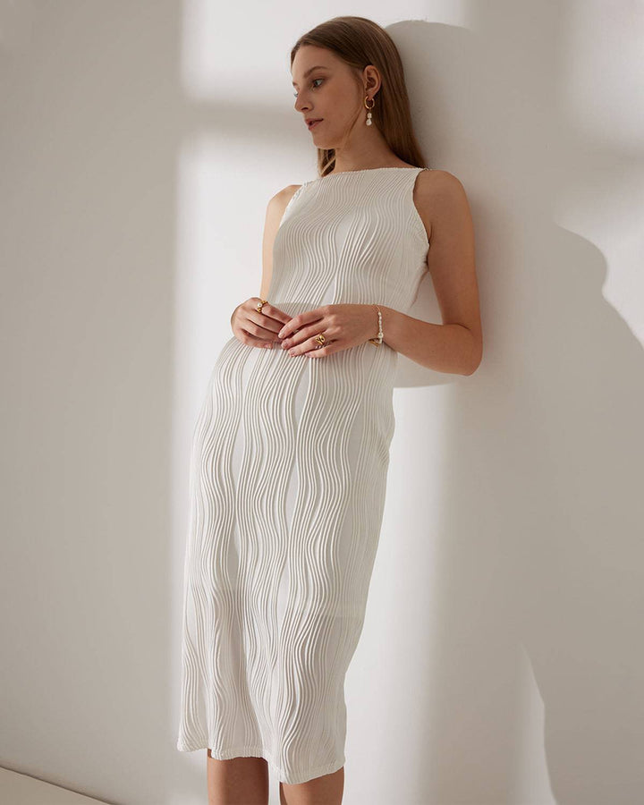 Abito estivo midi con spalline e texture a increspature d'acqua