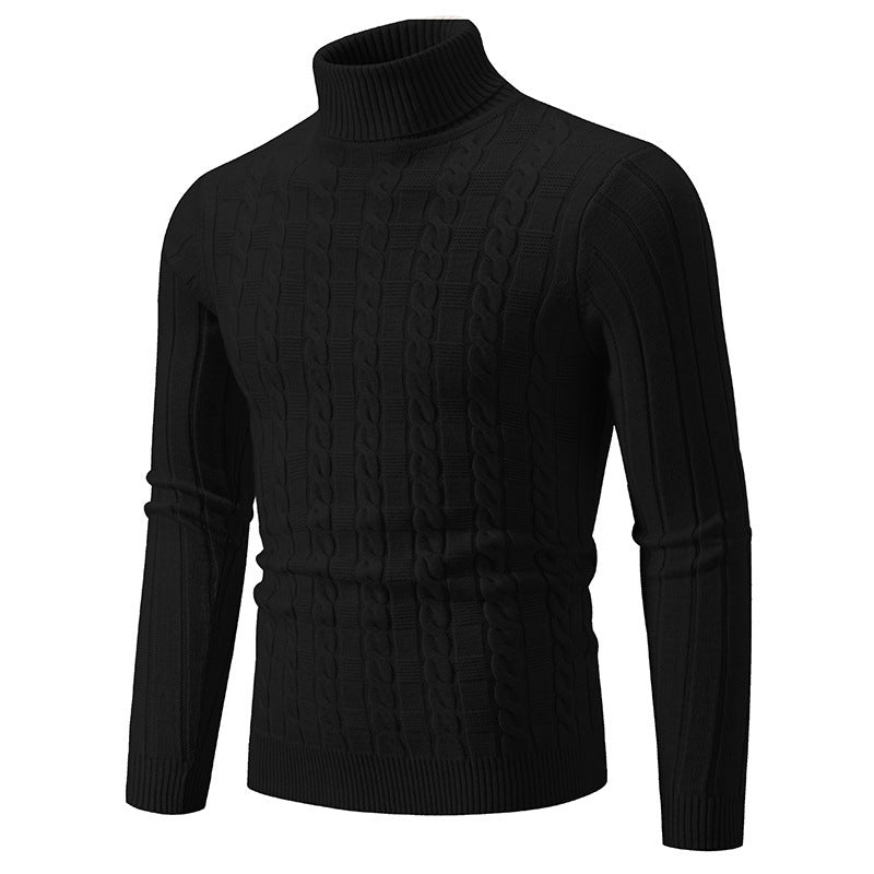 Maglione Dolcevita Uomo Slim Fit con Motivo a Treccia
