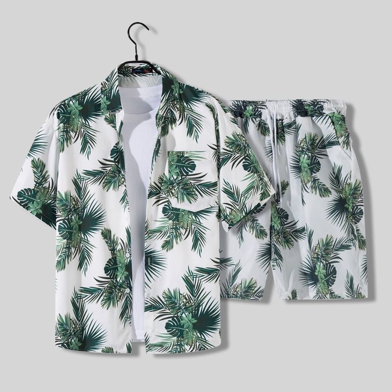 Completo Estivo Uomo Stampa Palme Camicia e Shorts