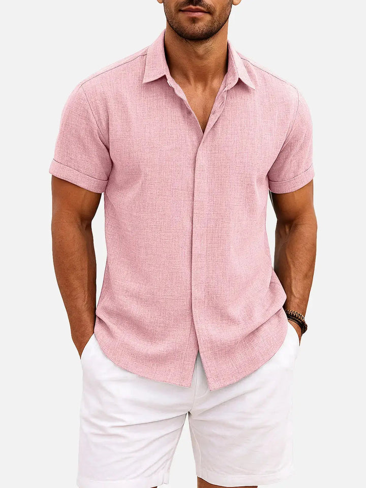 Camicia da uomo a maniche corte in misto cotone e lino