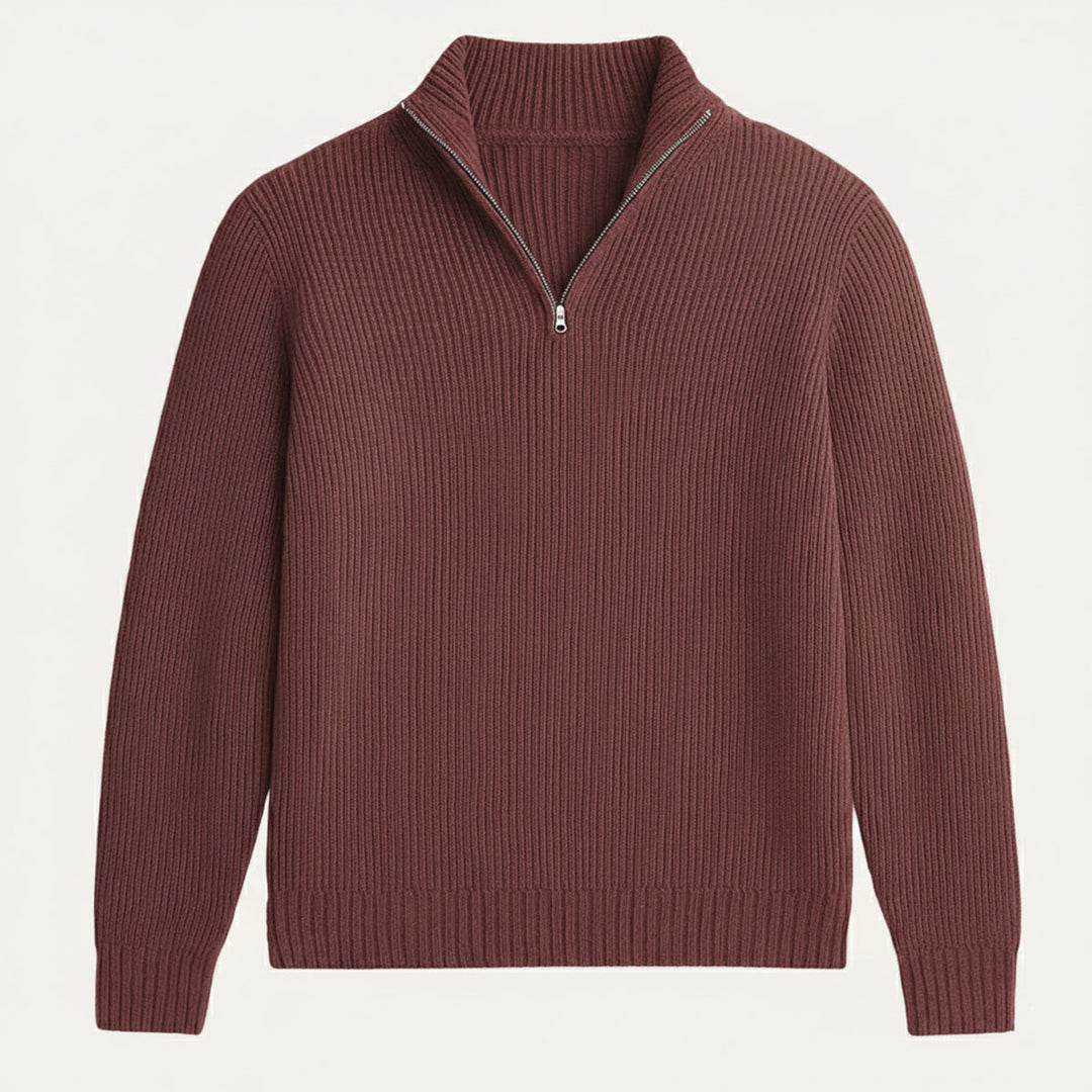 Maglione Uomo con Mezza Zip e Collo a Costine