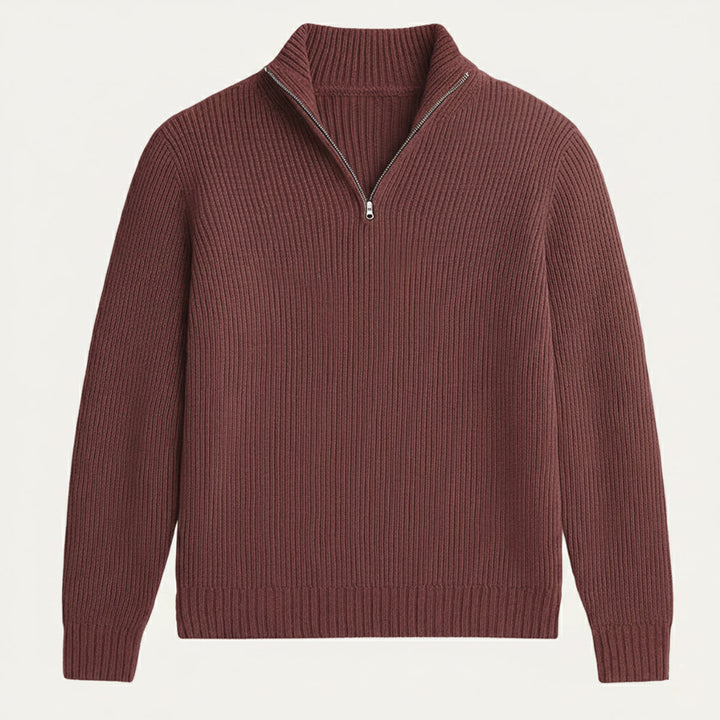Maglione Uomo con Mezza Zip e Collo a Costine