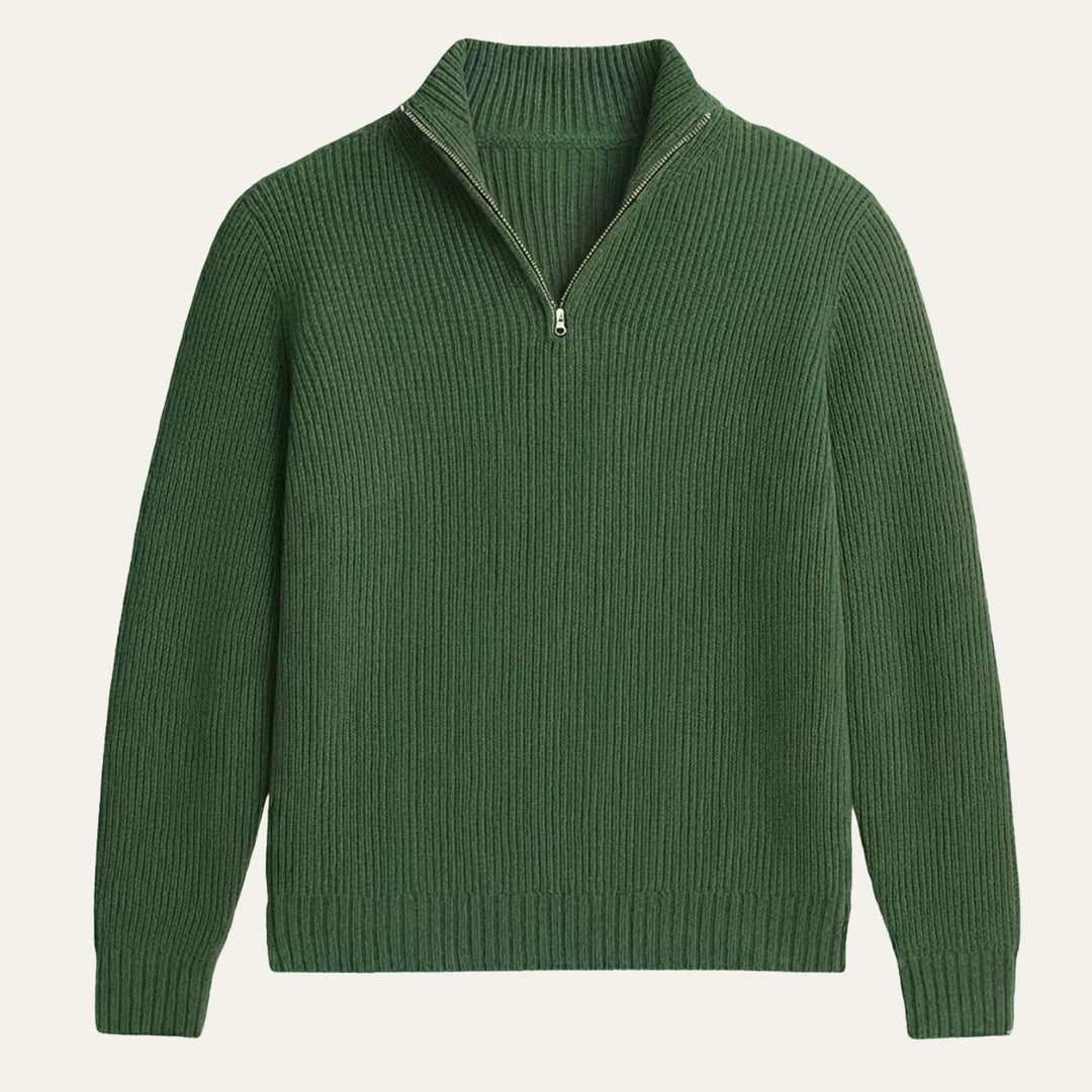 Maglione Uomo con Mezza Zip e Collo a Costine